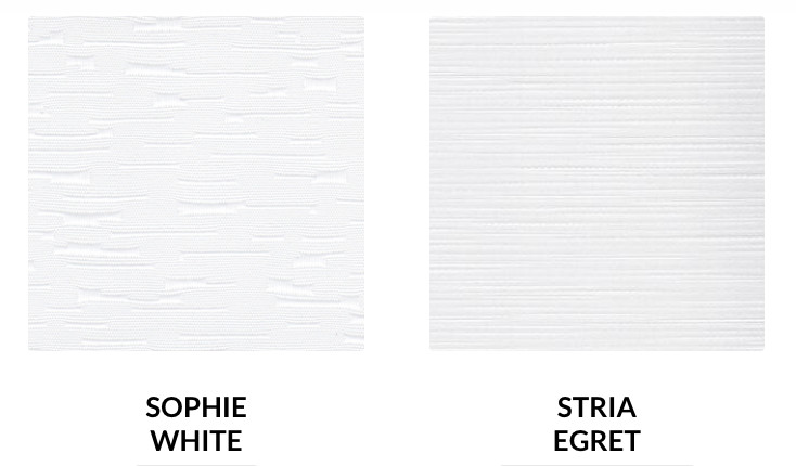 Swatches of Stria in egret and Sophie in white