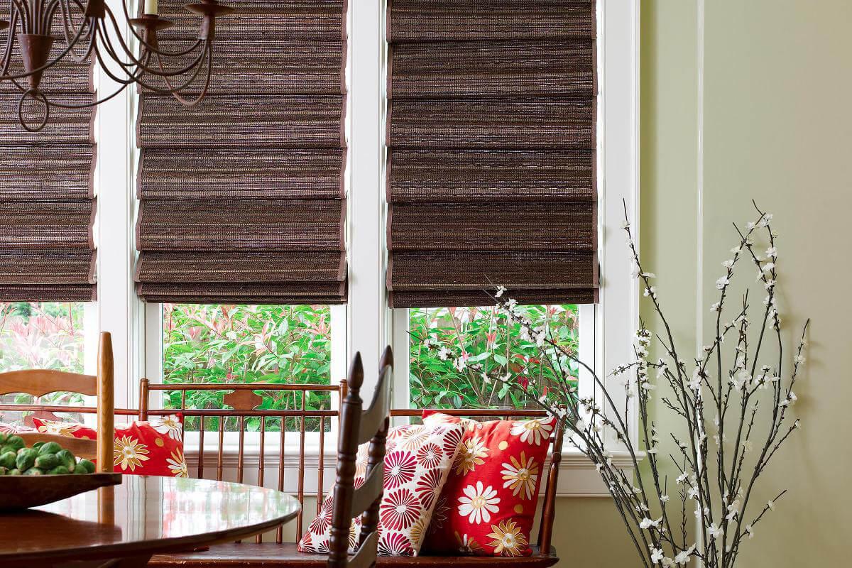 Ibiza - Cocoa woven wood shade with classic folds.