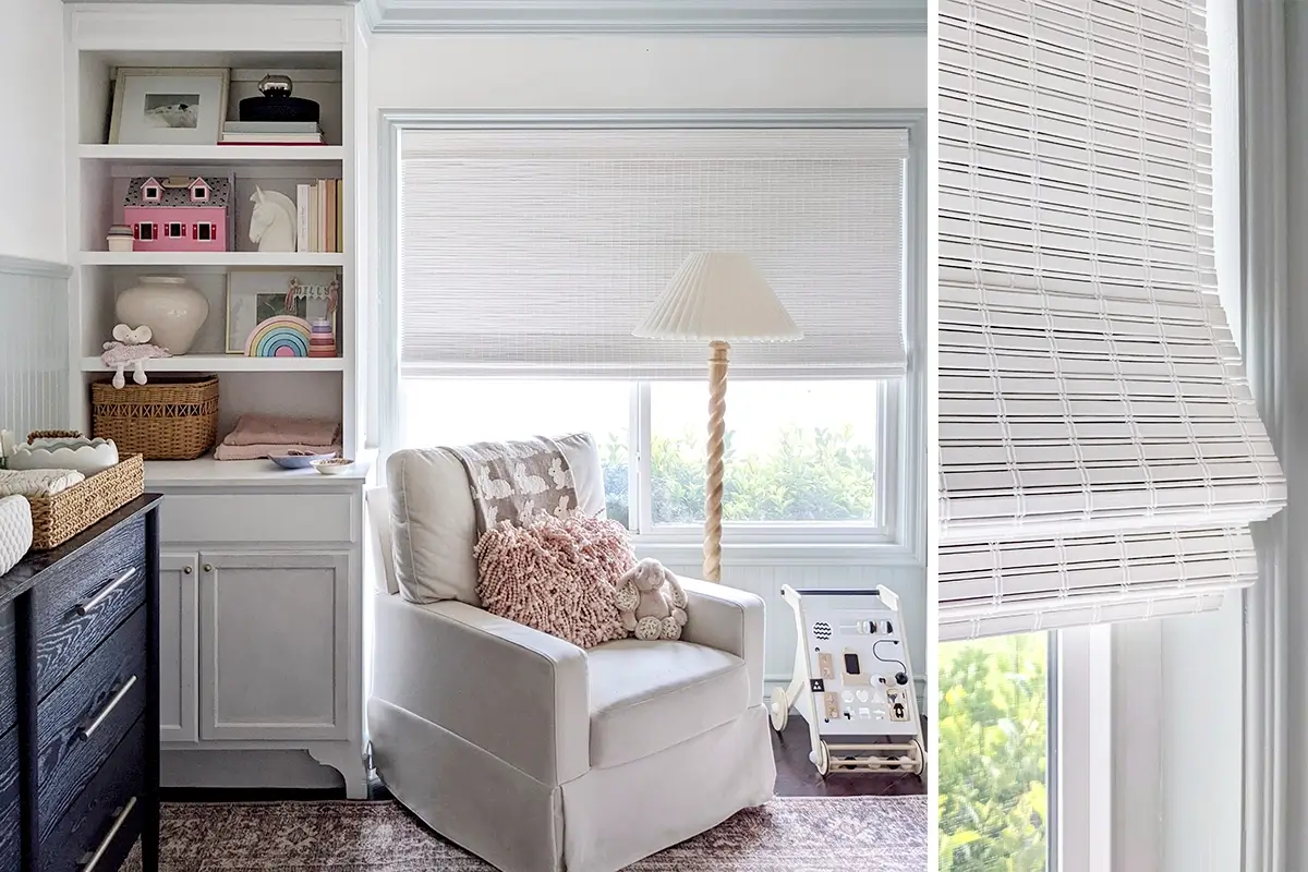 Catalina sea salt white woven shades in a nursery Catalina sea salt white woven shades in a nursery