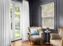 faux-wood blinds in living room