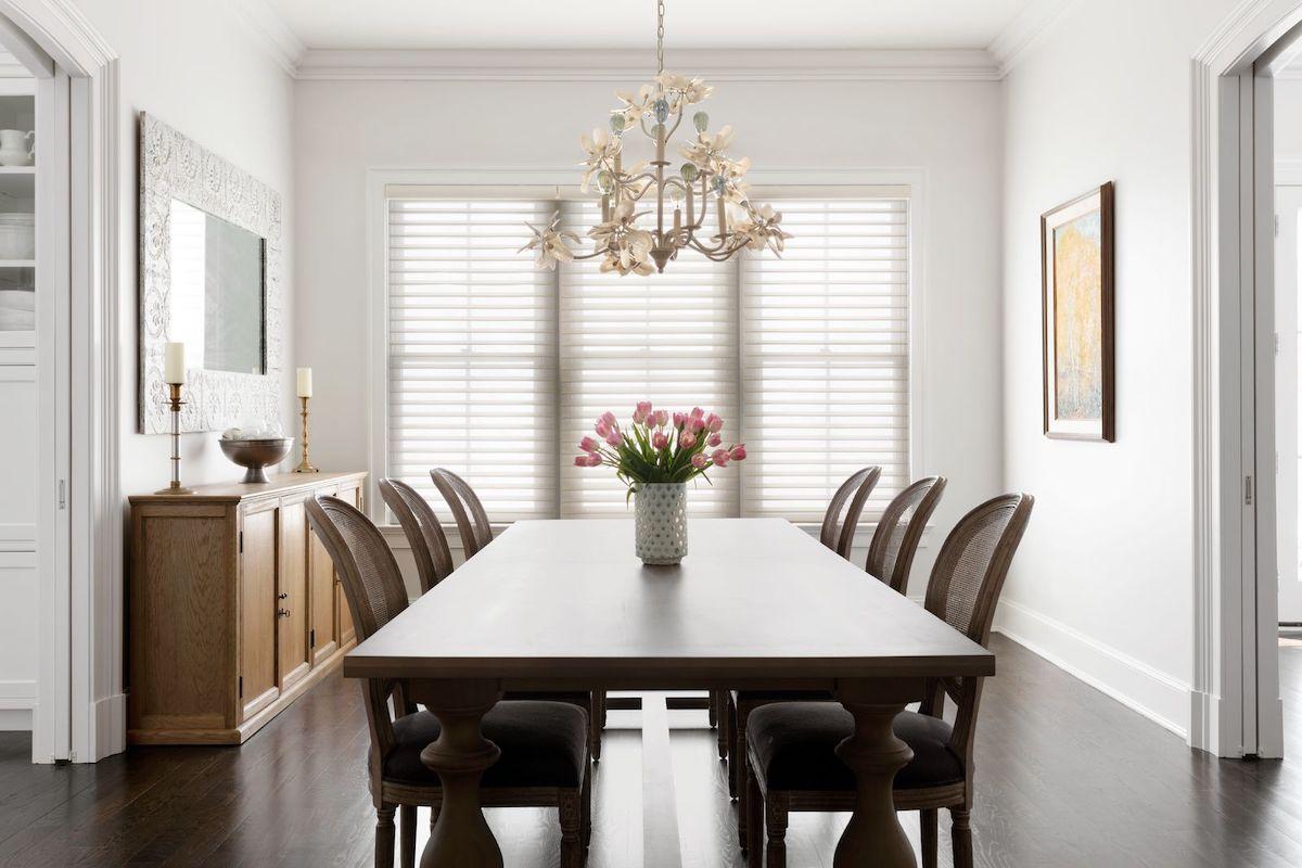 Serenity sheer shades in an elegant dining room Serenity sheer shades in an elegant dining room