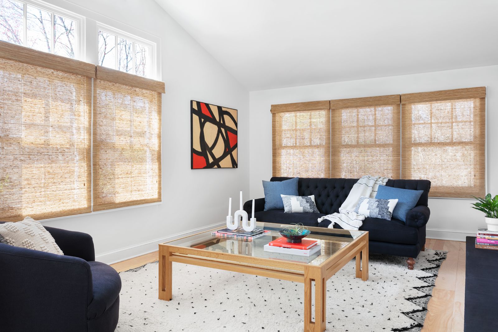 Reduce harsh incoming light Unlined woven wood shades